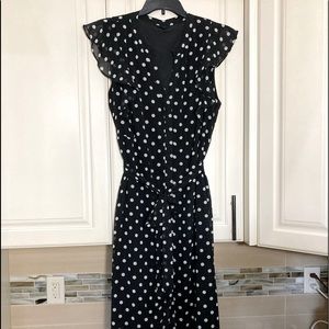 Who What Wear Black Polka Dot Ruffle Midi Dress